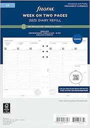 Filofax Calendar Diary Refill, A5 Size, Week-to-View with Appointments, White Paper, English, 2025 (C68521R-25)