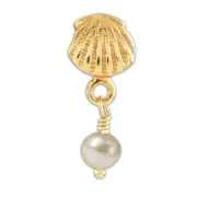 FW Pearl Shell Dangle Bead .925 Sterling Silver & Gold Plated Reflection Beads