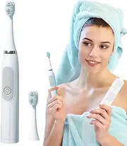 Battery Electric Toothbrush - Waterproof Oral Care Toothbrush | Toothbrush with 2 Replacement Brush Heads & AA Battery, Bamboo Charcoal Soft Bristles for Daily Use, Compact for Home, Dorm & Trav