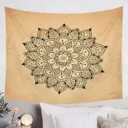 Black Mandala over Light Tan Tapestry