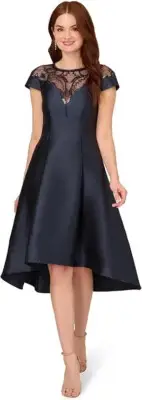 Adrianna Papell Women's Mikado High-Low Party Dress, Midnight, SIZE-4