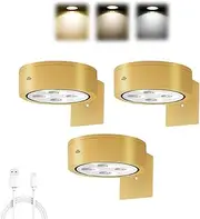 Topveden Picture Lights for Wall, Topveden No Drill Magnetic Picture Lights, 3 Color Temperatures and 12 RGB Colors, Battery Operated, Adjustable Brightness&Timer (3PCS Gold)