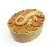 Lizard Wood Puzzle Box Handmade Keepsake Gecko Jewelry Trinket Decorative Box