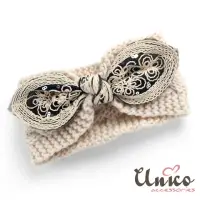 在飛比找momo購物網優惠-【UNICO】復古針織毛線蝴蝶結大髮帶(髮飾/配件/針織/蝴