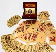 24K Gold Playing Cards Poker Plated Mahogany Box Certificate of Authenticity New
