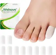 Welnove Toe Caps and Toe Protectors - 10 Pack Silicone Toe Sleeves Toe Protectors - Toe Cushions for Pain Relief, Toe Protection for Corns, Calluses (Pinky, Clear)