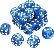 uxcell 20Pcs 6 Sided Colored Standard Dice, Acrylic D6 Mini Polyhedral Pearl Pattern Game Dice Set for Table Games or Math Learning, Blue/White Point
