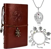 [HJYZY] The Vampire Jewelry Set for Women's Vintage Leather Writing Journal Elena Notebook Daywalking Katherine Bracelet Stefan Family Necklace 3 Pcs, 1, Metal, No Gemstone