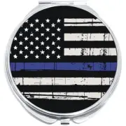 US Flag Thin Blue Line Compact with Mirrors - Perfect for your Pocket or Purse