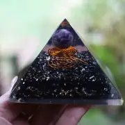 Natural Black Tourmaline & Amethyst Sphere Orgone Pyramid LG 75mm 3in EMF & 5G