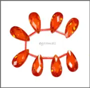 4 Cubic Zirconia Flat Pear Briolette Beads 6x12mm Orange Red #64515