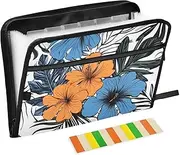 Quteprint 13 Pockets Expanding File Folder with Zipper Closure, Tropical Leaves Flowers Accordion File Folder with Sticky Labels, Letter Size A4 Papers Expandable File Document Organizer