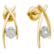 14k Yellow Gold Round Diamond Flower Cluster Stud Earrings 1/4 Cttw