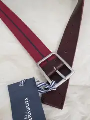 NEW Vineyard Vines Leather Canvas Webbing REVERSIBLE Belt Navy Blue Brown Golf