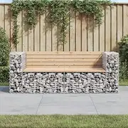 Gabion Design Garden Bench, Outdoor Patio Furniture, Solid Pine Wood Top, Weatherproof Seating for Backyard