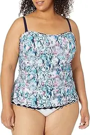 [Profile by Gottex] Women's Plus Size Solid Lettuce Ruffle Trim Sweetheart Tankini Top Swimsuit