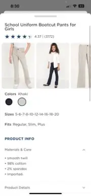 Old Navy School Uniform Bootcut Pants For Girls Size 5 Stretch