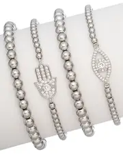 Eye Candy LA Titanium CZ Heena Evil Eye Hamsa Bracelet Set