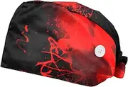 [WOSHJIUK] Working Hat 2 Pack Scrub Caps for Women,red Poppy Watercolor Paint,Tie Back Cap Adjustable Scrub Hat