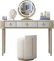 GFCVCSZDAS Dressing Table, Dressing Table, Bedroom Desk, Striped Slate Vanity, Dressing Table, Bedroom, Minimalist Marble Table with Lighted Touch Rotating Mirror