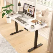 Advwin Adjustable Height Electric Standing Desk, Motorised Stand Up Desk Sit Stand Desk 140cm Splice Board, Black Matte Frame/White Table Top