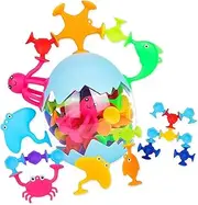 Soft Building Blocks Made of Absorbent Silicone, 28 Pieces Suction Cup Toy, Bath Toy from 3 Years with Dinosaur Egg Storage, Children's Stress Relief Gift for 4 5 6 Years Boys and Girls