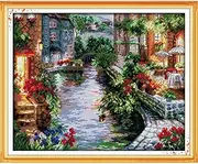 DIY Handmade Needlework Cou ed Cross Stitch Set Embroidery Kit 14CT Lakeside Houses Pattern Cross-Stitching 50 * 41cm Home Decoration