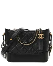 Chanel Black Leather Aged Quilted Small Gabrielle Hobo (Authentic Pre-Loved)