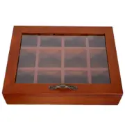 12 Grids Wooden Tea Bag Storage Case Coffee Bag Boxes with Clear Lid T6H12566