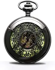 [BOSHIYA] Mechanical Pocket Watch Luminous Steampunk Vintage Pocket Watch/with Chains/Hand Wind Up/Black Skeleton/Dial Roman Numberals…