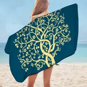 Golden Yellow Tree over Blue Microfiber Beach Towel