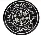 18'' Pietra Dura Art Coffee Table Top Black Round Marble Bed Side Table Decor ew