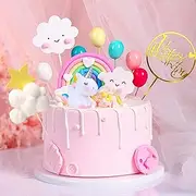 Qoadwem Unicorn Cake Topper , 15pcs Unicorn Rainbow Cake Toppers For Girls with Rainbow Heart Unicorn Cloud Balloon Happy Birthday Cake Decorations For Boys Girls Kids Birthday …