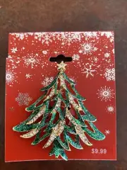 Nos K-mart Crystal & Epoxy Christmas Tree brooch
