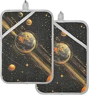 Pot Holders Sets Heat Resistant Space Planet Potholders for Kitchens with Pockets Hot Pan Holder Oven Mitts 2 Pack