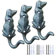 3 Rustic Cast Iron -Dog Tail Hooks -Metal Hooks - Wall Mounted-Coat Leads Keys