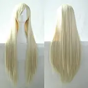 New 80cm Straight Sleek Long Full Hair Wigs w Side Bangs Cosplay Costume Womens, Light Blonde
