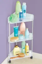 3-Tier Plastic Corner Shelf with Wheels Organizer Storage Laundry Bathroom