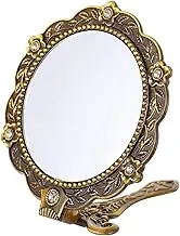 Folding Handheld Vintage Cosmetic Mirror with Rhinestones Retro Design High Definition Surface for Travel and Daily Use Present for Makeup Lovers