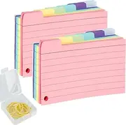 300 Pieces Index Note Cards, 3" x 5" Tabbed Index Cards with 8 Binder Rings, Portable 6 Colours Ruled Flash Cards for Memory Adults Kids, Compact Lined Index Cards Record Cards for Home Office