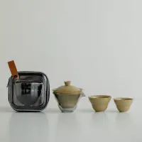 在飛比找樂天市場購物網優惠-免運 茶具系列 定窯黃 透明包旅行茶具 陶瓷手工茶具 復古功