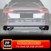 Fit For Audi Q8 SQ8 2019-2022 Black Rear Bumper Diffuser Lip W/Exhaust Trim Tips (for: Audi)