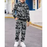 Boys' 3D Camo Hoodie Sweatpants Set Sports Suit Tracksuits Long Sleeve Spring Fall Daily Basic Casual Kids 4-12 Years Hooded Outdoor Vacation Sports Tailored