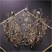 [FrEshn] Queen Crown Bride Retro Black Crystal Crown Queen Round Tiara Brides Wedding Jewelry Hair Accessories Queens Crown