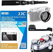 JJC 5in1 Accessories Kit for Fujifilm X100VI X100V : Black Lens Hood + 1pcs LCD Screen Protector Glass + Thumb Up Grip + Shutter Release Button + Camera Hand Wrist Strap
