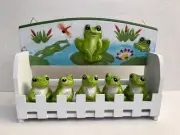 Frog wood spice rack with jars