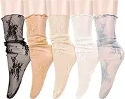 [Benefeet Sox] Women Girls Mesh Fishnet Stocking Sheer Transparent See Through Ultrathin Crew Socks,Multi Heart