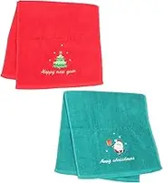 FELTECHELECTR 2pcs Santa Claus Towel Kitchen Merry Christmas Bath Towels Decorative Bathroom Hanging Large for Xmas Oversized Embroidered Decorations Snowflake Checker Holiday Cotton
