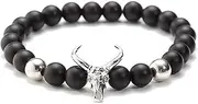 [BOSUGE] Charming Bracelet， Charm Bracelet Men Gold Bull Taurus Bracelets for Women Natural Stone Beads Bracelet Gothic Punk Boho Fahion Jewelry Viking (Color : Silver) (Color : Rose Gold)