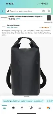 Faraday Dry Bag Black 10L Featuring Silent Pocket See Description